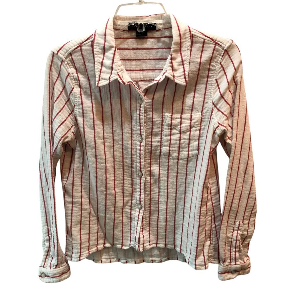 Sanctuary Womens Small White Red L/S Button Up Gauzy Gauze Shirt Top Size S
